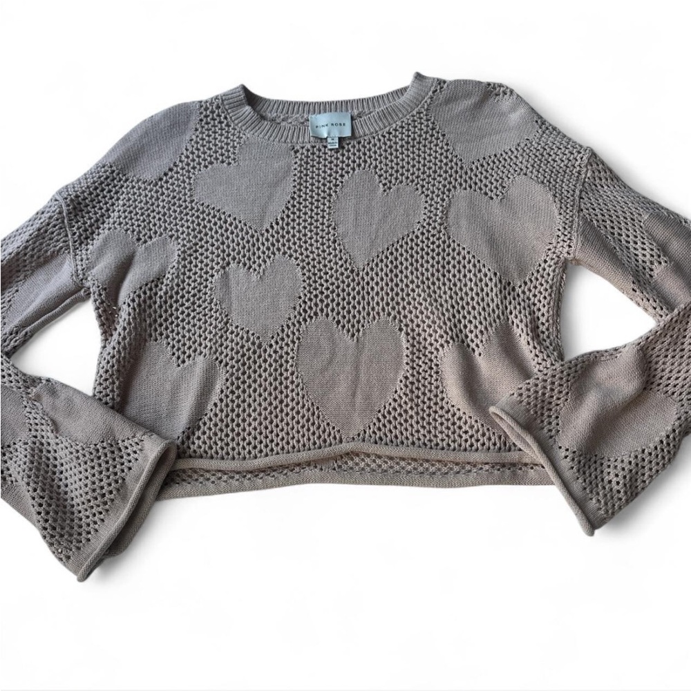 Heart knit sweater with bell sleeves
